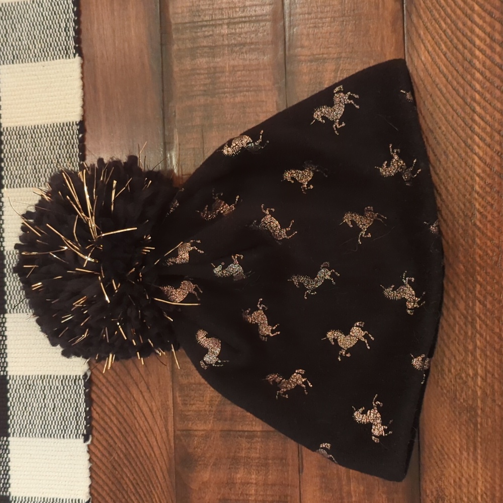 GAP Unicorn Winter Hat, Black and Gold, Size M/L